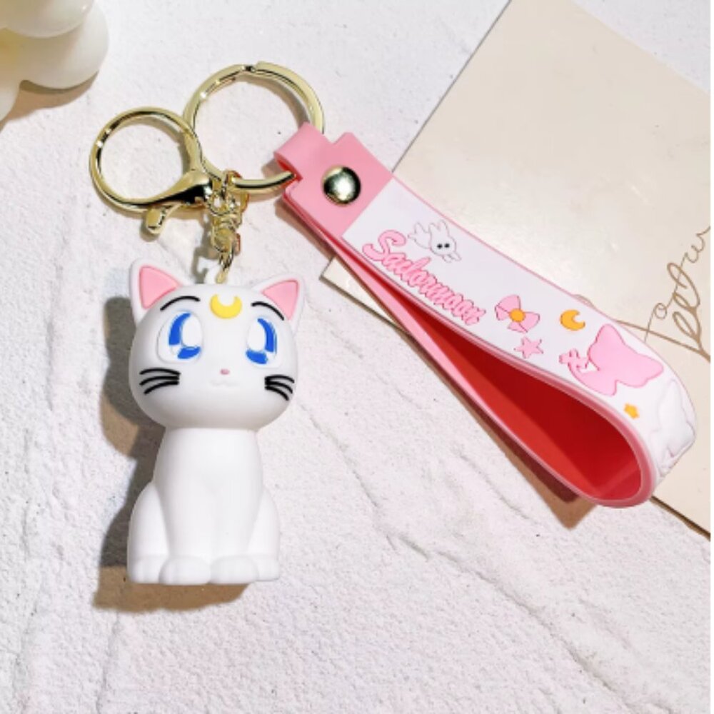 Artemis Cat Keychain 3D Sailor Moon Anime Cartoon Car Accessories Wrist Strap